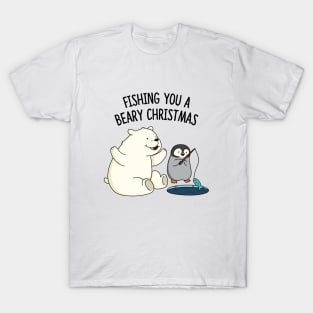 Fishing You A Beary Christmas Cute Polar Bear Pun T-Shirt